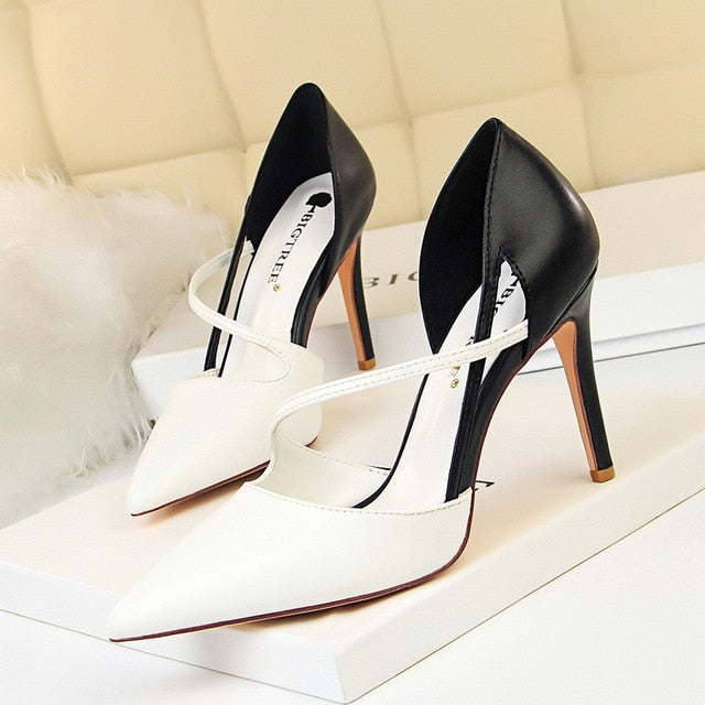 Korean-style Fashion Sweet High Heel Shoes Women High Heels Shallow Mouth Pointed Mixed Colors A- line with Thin Heeled Shoes