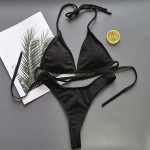 Brazilian Girls Swimming Suits Bikini Small Cup+ High Cut Style Beach Biquini Solid Black/White Micro Swim Suits Thong Bikinis