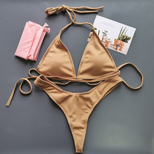 Brazilian Girls Swimming Suits Bikini Small Cup+ High Cut Style Beach Biquini Solid Black/White Micro Swim Suits Thong Bikinis