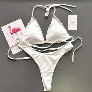 Brazilian Girls Swimming Suits Bikini Small Cup+ High Cut Style Beach Biquini Solid Black/White Micro Swim Suits Thong Bikinis