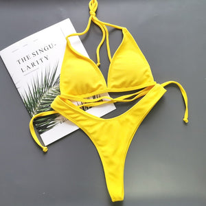 Brazilian Girls Swimming Suits Bikini Small Cup+ High Cut Style Beach Biquini Solid Black/White Micro Swim Suits Thong Bikinis