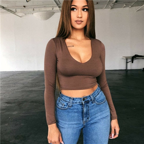2019 Sexy Women Solid Tanks Vest Crop Top Autumn Deep V Neck Tanks Beach Women Sports Short Tank Tops Bustier blusa