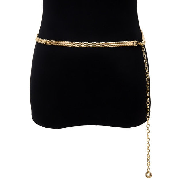 PuRui Herringbone Belly Chain for Women Waist Chain Belt Single Layer Body Chain Gold Color Sexy Thin Chain Jewelry Retro Gift