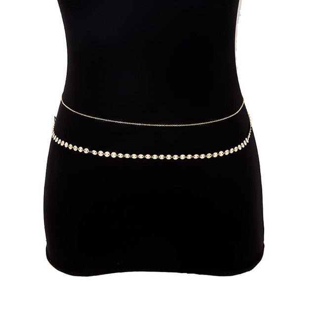 PuRui Herringbone Belly Chain for Women Waist Chain Belt Single Layer Body Chain Gold Color Sexy Thin Chain Jewelry Retro Gift