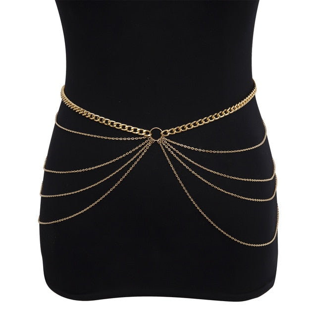 PuRui Herringbone Belly Chain for Women Waist Chain Belt Single Layer Body Chain Gold Color Sexy Thin Chain Jewelry Retro Gift