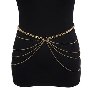 PuRui Herringbone Belly Chain for Women Waist Chain Belt Single Layer Body Chain Gold Color Sexy Thin Chain Jewelry Retro Gift