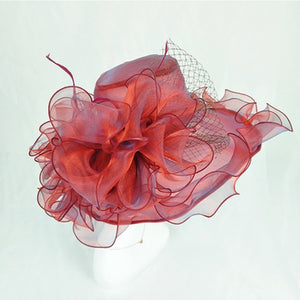 FS Purple Red Big Hats For Women Summer Beach Wide Brim Fedora Elegant Church Hats Flower Kentucky Derby Large Sun Hat Ladies