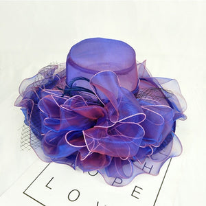 FS Purple Red Big Hats For Women Summer Beach Wide Brim Fedora Elegant Church Hats Flower Kentucky Derby Large Sun Hat Ladies