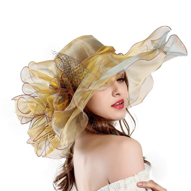 FS Purple Red Big Hats For Women Summer Beach Wide Brim Fedora Elegant Church Hats Flower Kentucky Derby Large Sun Hat Ladies