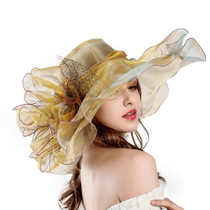 FS Purple Red Big Hats For Women Summer Beach Wide Brim Fedora Elegant Church Hats Flower Kentucky Derby Large Sun Hat Ladies