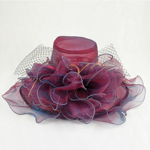 FS Purple Red Big Hats For Women Summer Beach Wide Brim Fedora Elegant Church Hats Flower Kentucky Derby Large Sun Hat Ladies