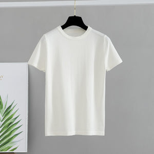 GIGOGOU Basic Cotton Summer T Shirt Women Knitted Short Sleeves Tee Shirt High Elasticity Breathable O Neck Female Top Tshirt