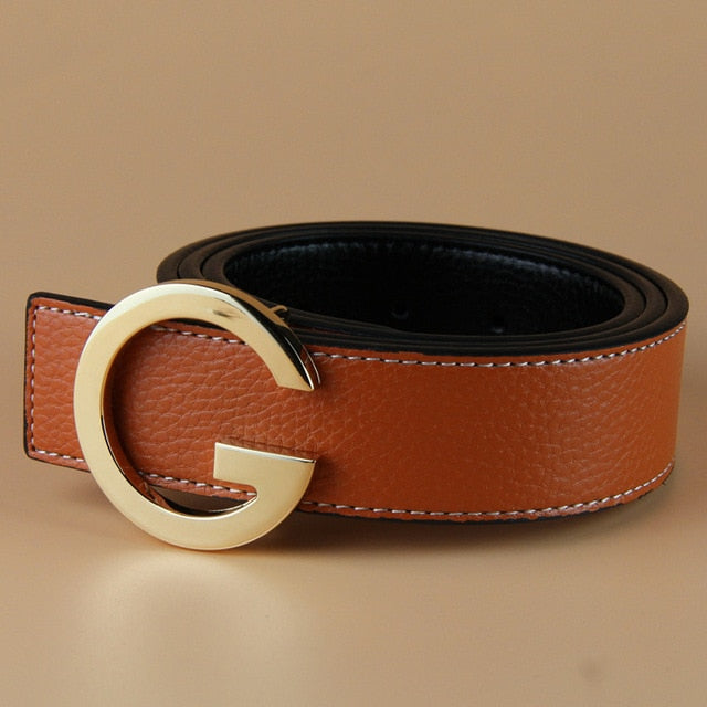 Aoluolan Design G Letter buckle High Quality Cowhide Mens Woman Belts Casual Fashion Smooth buckle Belt Width 3.4cm