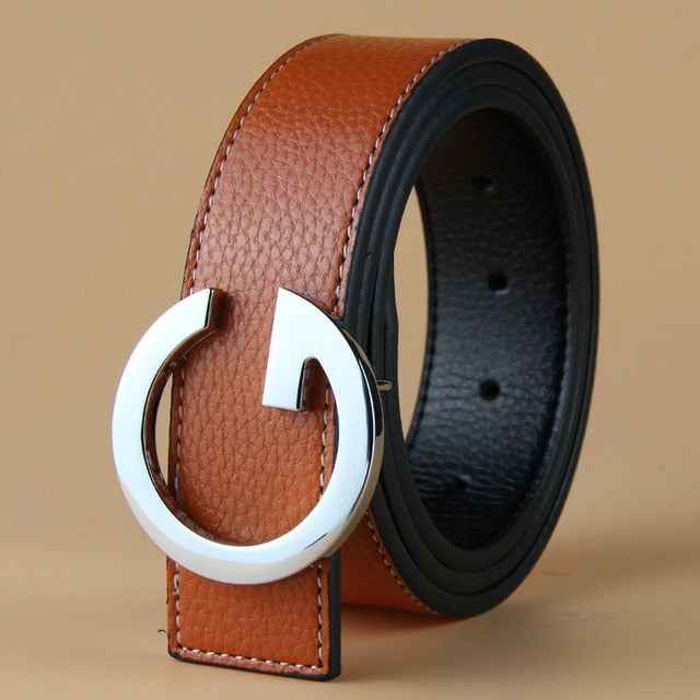 Aoluolan Design G Letter buckle High Quality Cowhide Mens Woman Belts Casual Fashion Smooth buckle Belt Width 3.4cm