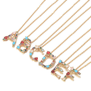 Gold Color A-Z 26 Initial Letters CZ Necklace Multicolor Zircon Rhinestone Pave Alphabet Pendant Fashion Name Jewelry Gift