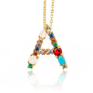 Gold Color A-Z 26 Initial Letters CZ Necklace Multicolor Zircon Rhinestone Pave Alphabet Pendant Fashion Name Jewelry Gift