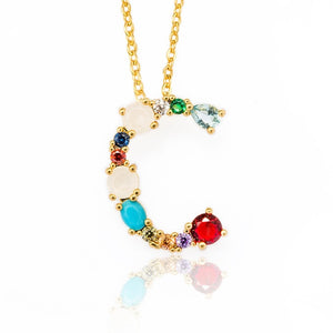 Gold Color A-Z 26 Initial Letters CZ Necklace Multicolor Zircon Rhinestone Pave Alphabet Pendant Fashion Name Jewelry Gift