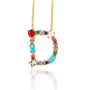Gold Color A-Z 26 Initial Letters CZ Necklace Multicolor Zircon Rhinestone Pave Alphabet Pendant Fashion Name Jewelry Gift