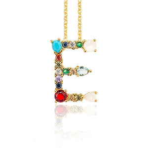 Gold Color A-Z 26 Initial Letters CZ Necklace Multicolor Zircon Rhinestone Pave Alphabet Pendant Fashion Name Jewelry Gift