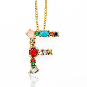 Gold Color A-Z 26 Initial Letters CZ Necklace Multicolor Zircon Rhinestone Pave Alphabet Pendant Fashion Name Jewelry Gift