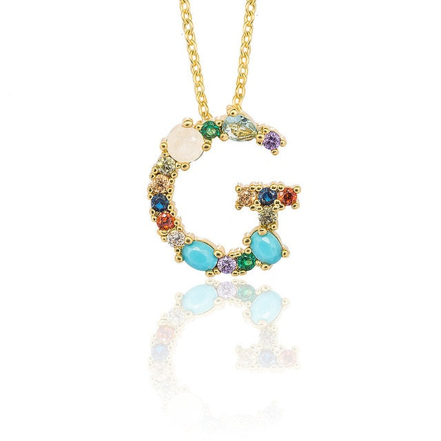 Gold Color A-Z 26 Initial Letters CZ Necklace Multicolor Zircon Rhinestone Pave Alphabet Pendant Fashion Name Jewelry Gift