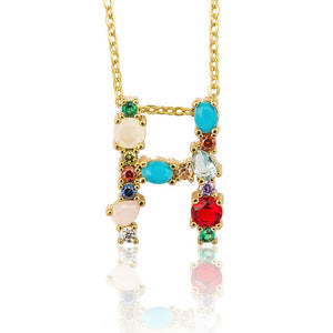 Gold Color A-Z 26 Initial Letters CZ Necklace Multicolor Zircon Rhinestone Pave Alphabet Pendant Fashion Name Jewelry Gift