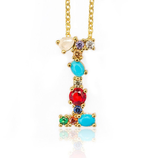Gold Color A-Z 26 Initial Letters CZ Necklace Multicolor Zircon Rhinestone Pave Alphabet Pendant Fashion Name Jewelry Gift