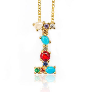 Gold Color A-Z 26 Initial Letters CZ Necklace Multicolor Zircon Rhinestone Pave Alphabet Pendant Fashion Name Jewelry Gift