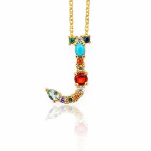 Gold Color A-Z 26 Initial Letters CZ Necklace Multicolor Zircon Rhinestone Pave Alphabet Pendant Fashion Name Jewelry Gift