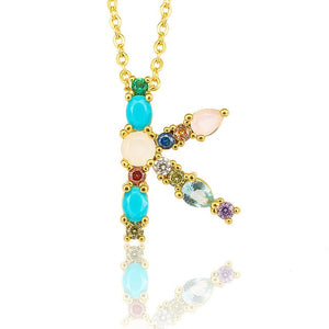 Gold Color A-Z 26 Initial Letters CZ Necklace Multicolor Zircon Rhinestone Pave Alphabet Pendant Fashion Name Jewelry Gift