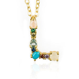 Gold Color A-Z 26 Initial Letters CZ Necklace Multicolor Zircon Rhinestone Pave Alphabet Pendant Fashion Name Jewelry Gift