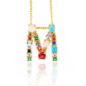 Gold Color A-Z 26 Initial Letters CZ Necklace Multicolor Zircon Rhinestone Pave Alphabet Pendant Fashion Name Jewelry Gift