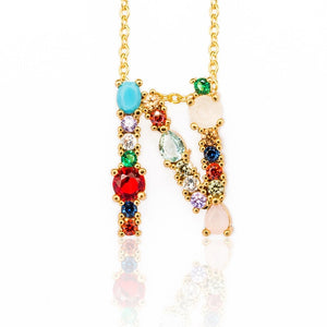Gold Color A-Z 26 Initial Letters CZ Necklace Multicolor Zircon Rhinestone Pave Alphabet Pendant Fashion Name Jewelry Gift