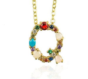 Gold Color A-Z 26 Initial Letters CZ Necklace Multicolor Zircon Rhinestone Pave Alphabet Pendant Fashion Name Jewelry Gift