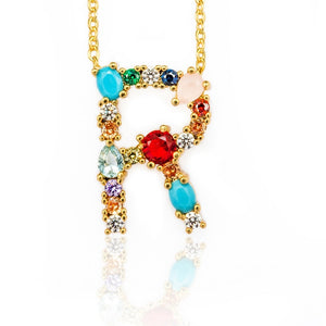 Gold Color A-Z 26 Initial Letters CZ Necklace Multicolor Zircon Rhinestone Pave Alphabet Pendant Fashion Name Jewelry Gift