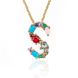 Gold Color A-Z 26 Initial Letters CZ Necklace Multicolor Zircon Rhinestone Pave Alphabet Pendant Fashion Name Jewelry Gift