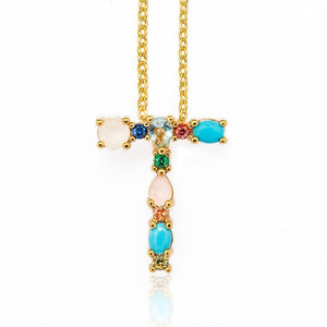 Gold Color A-Z 26 Initial Letters CZ Necklace Multicolor Zircon Rhinestone Pave Alphabet Pendant Fashion Name Jewelry Gift