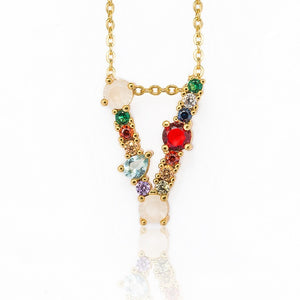 Gold Color A-Z 26 Initial Letters CZ Necklace Multicolor Zircon Rhinestone Pave Alphabet Pendant Fashion Name Jewelry Gift