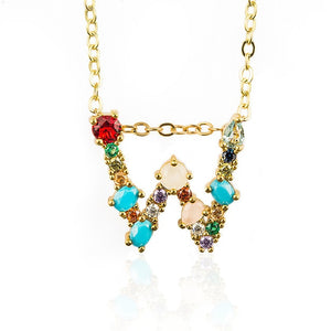 Gold Color A-Z 26 Initial Letters CZ Necklace Multicolor Zircon Rhinestone Pave Alphabet Pendant Fashion Name Jewelry Gift