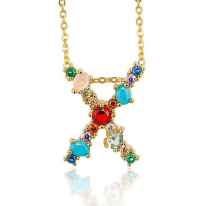 Gold Color A-Z 26 Initial Letters CZ Necklace Multicolor Zircon Rhinestone Pave Alphabet Pendant Fashion Name Jewelry Gift