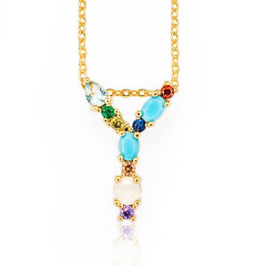 Gold Color A-Z 26 Initial Letters CZ Necklace Multicolor Zircon Rhinestone Pave Alphabet Pendant Fashion Name Jewelry Gift
