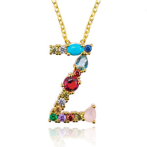 Gold Color A-Z 26 Initial Letters CZ Necklace Multicolor Zircon Rhinestone Pave Alphabet Pendant Fashion Name Jewelry Gift