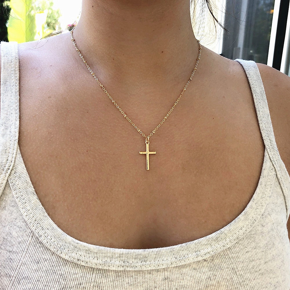 New Arrival  Cross Pendant Necklace Collier Femme Gold Silver Color Cross Choker Necklace Collar Jewelry XL226