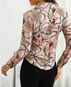 Homophony New Fashion Slim Women Blouse Chain Printing Single-breasted Cardigan Elegant Casual Office Streetwear Women Home Tops