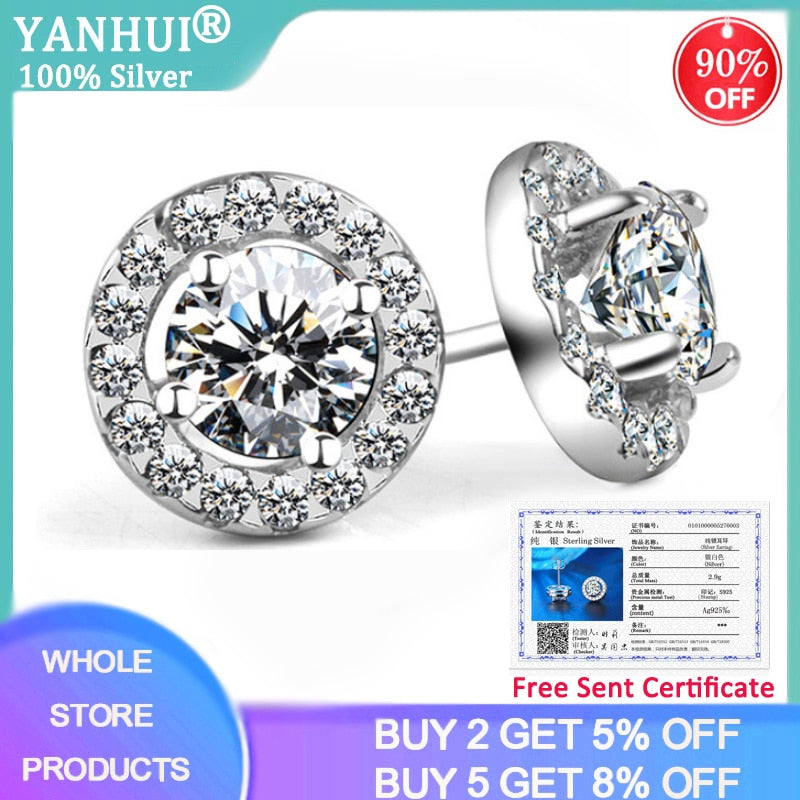 Free Sent Certificate Luxury 925 Sterling Silver 6mm Small Zirconia Diamond  Stud Earring Earrings For Women Christmas Gift E013