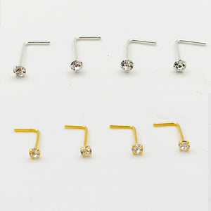 20PCS/Box  Sterling  L Shape Nose Stud Ring 2mm Clear Crystal Nose Piercing Body Jewelry