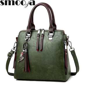 SMOOZA Vintage Leather Women's HandBags Ladies Messenger Bags Totes Tassel Designer Crossbody Shoulder Bag Boston Hand Bags