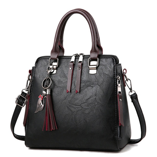 SMOOZA Vintage Leather Women's HandBags Ladies Messenger Bags Totes Tassel Designer Crossbody Shoulder Bag Boston Hand Bags