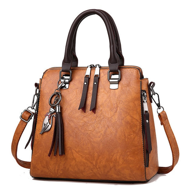 SMOOZA Vintage Leather Women's HandBags Ladies Messenger Bags Totes Tassel Designer Crossbody Shoulder Bag Boston Hand Bags