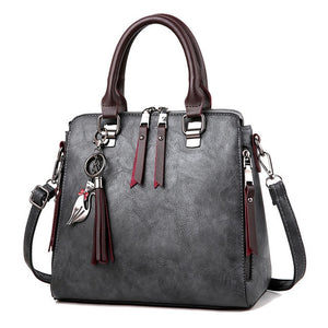 SMOOZA Vintage Leather Women's HandBags Ladies Messenger Bags Totes Tassel Designer Crossbody Shoulder Bag Boston Hand Bags